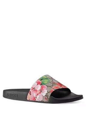 Gucci Bloom Floral Canvas Slide Sandals Designer Summer Slides Pink
